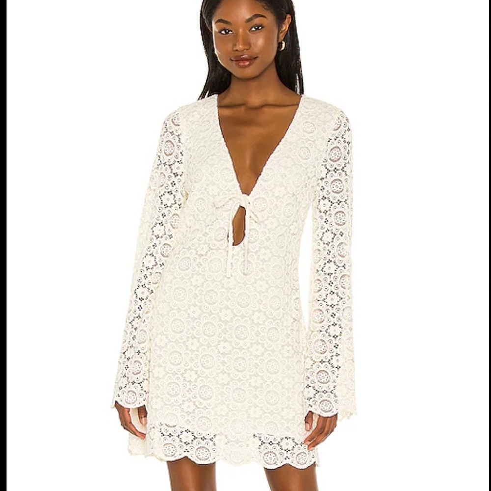 House of Harlow 1960 Revolve Birkin Mini Lace Dress Ivory V Neck‎ Medium Wedding